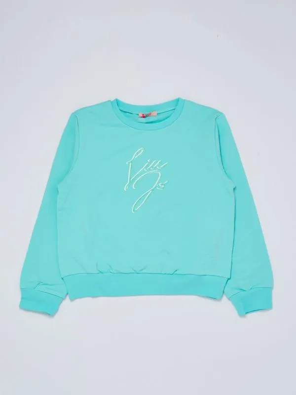 Felpa bambina Liu Jo in cotone stretch con logo glitter Celeste