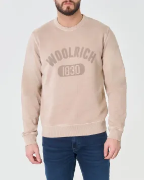 Felpa beige girocollo in cotone con logo soffuso davanti