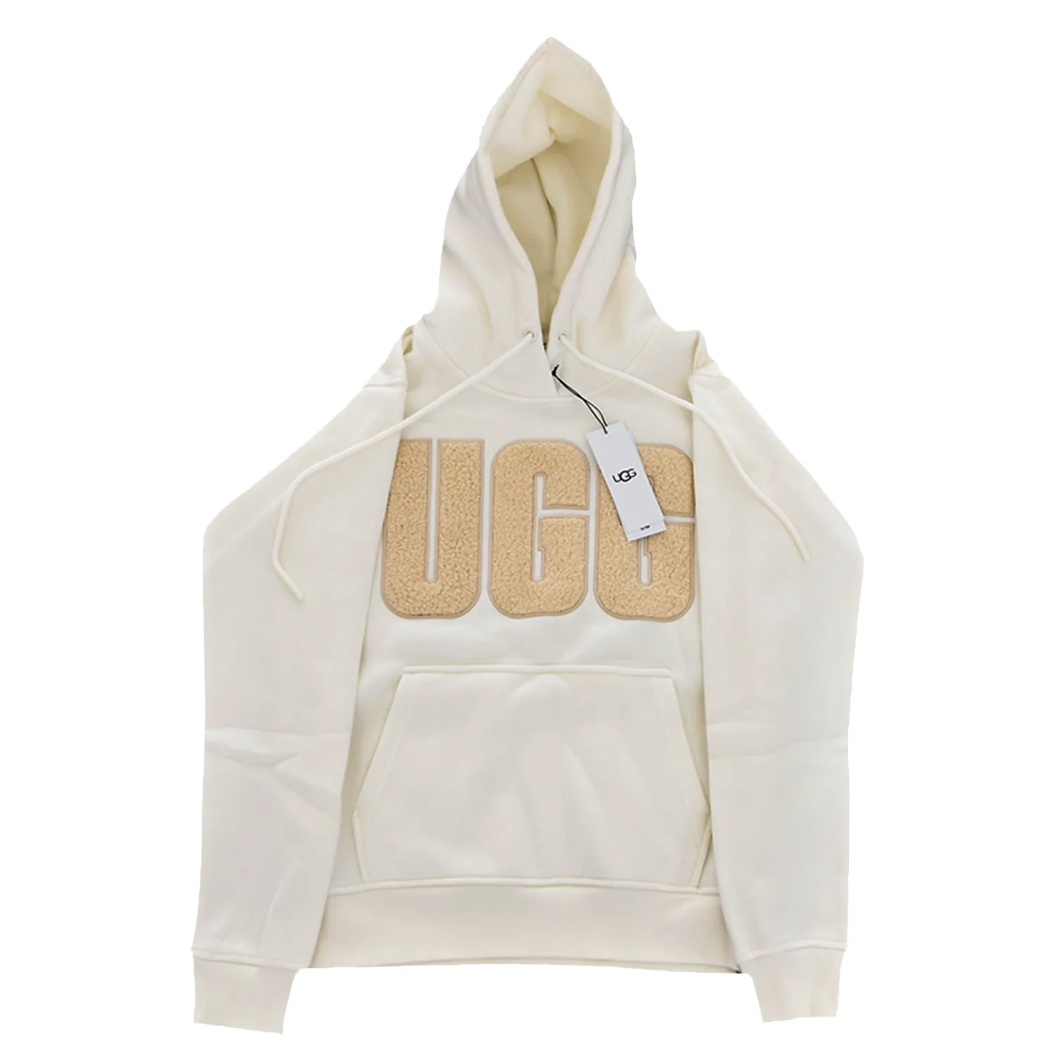 Felpa Ugg Rey Donna Con Cappuccio Avorio Logo In Maglia Bouclé