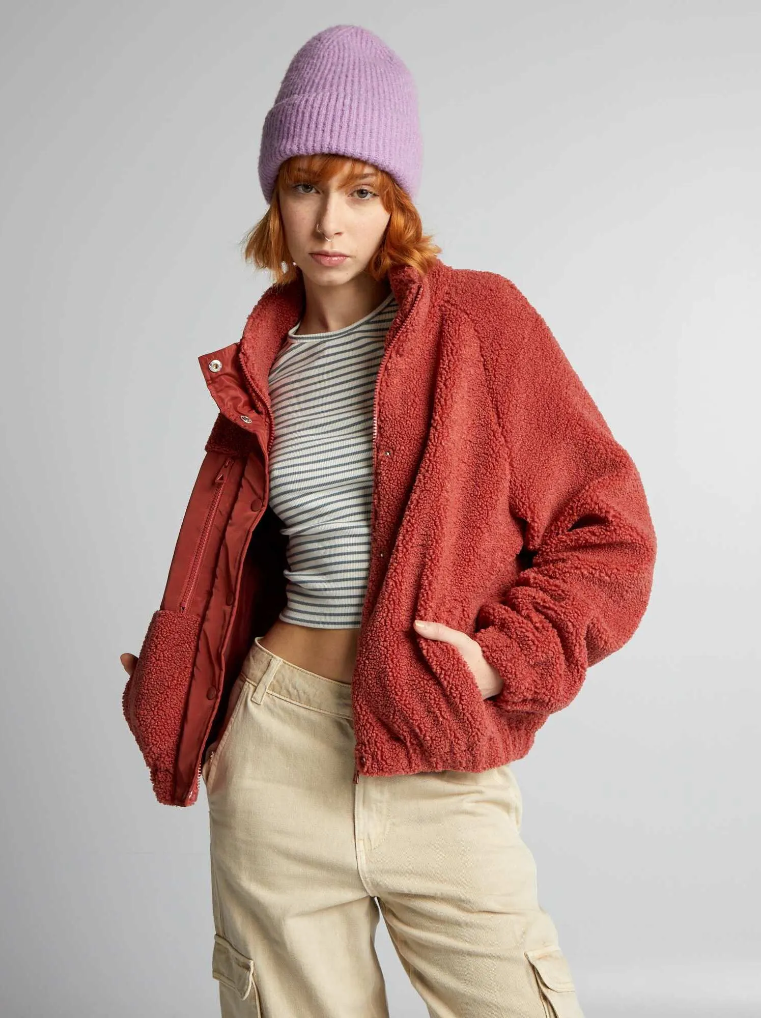 Giacca in sherpa a maniche lunghe - ROSSO