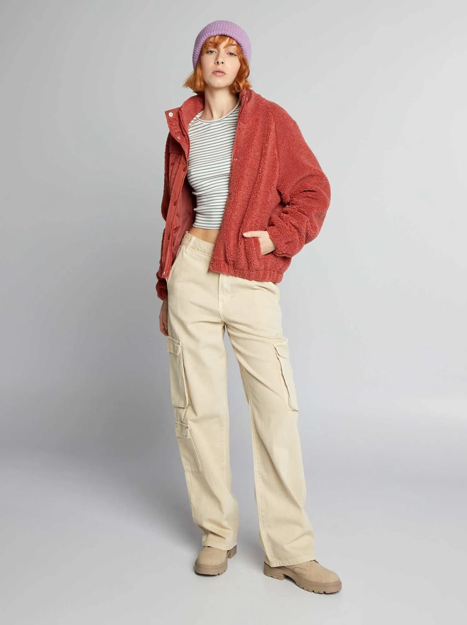 Giacca in sherpa a maniche lunghe - ROSSO