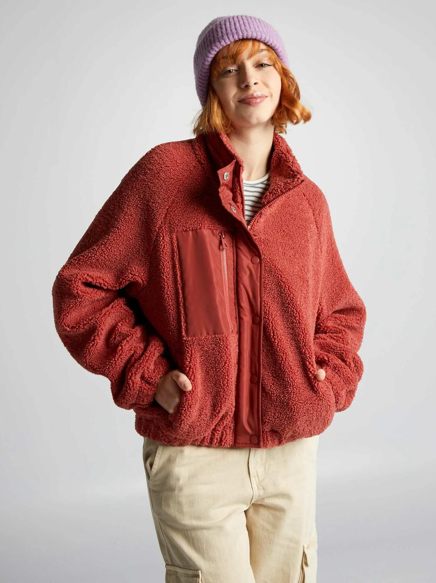 Giacca in sherpa a maniche lunghe - ROSSO