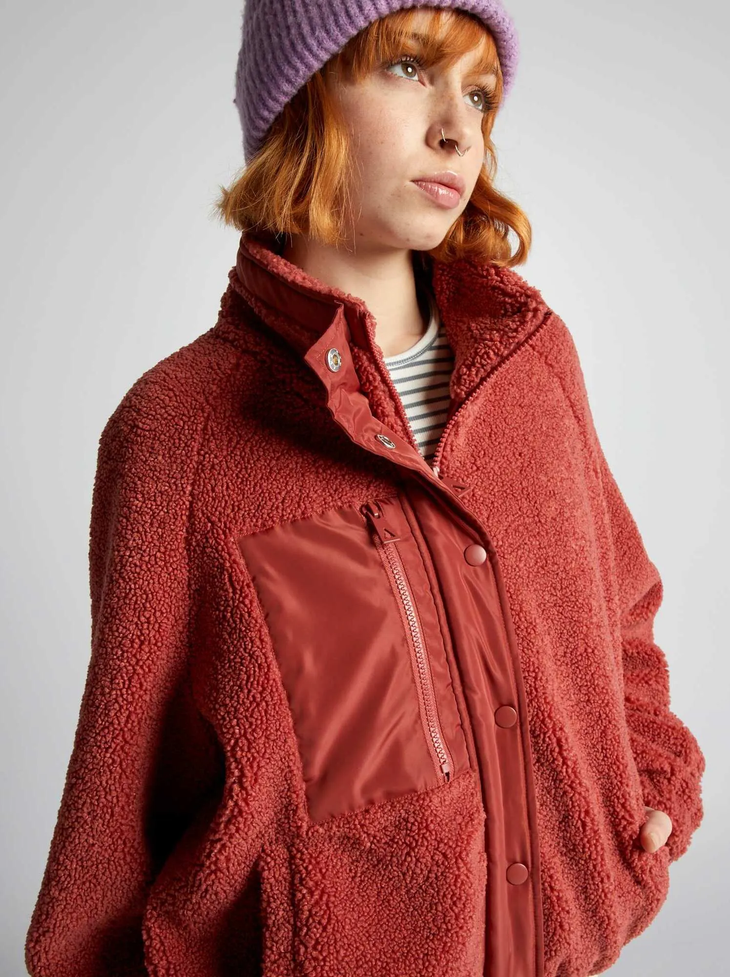 Giacca in sherpa a maniche lunghe - ROSSO