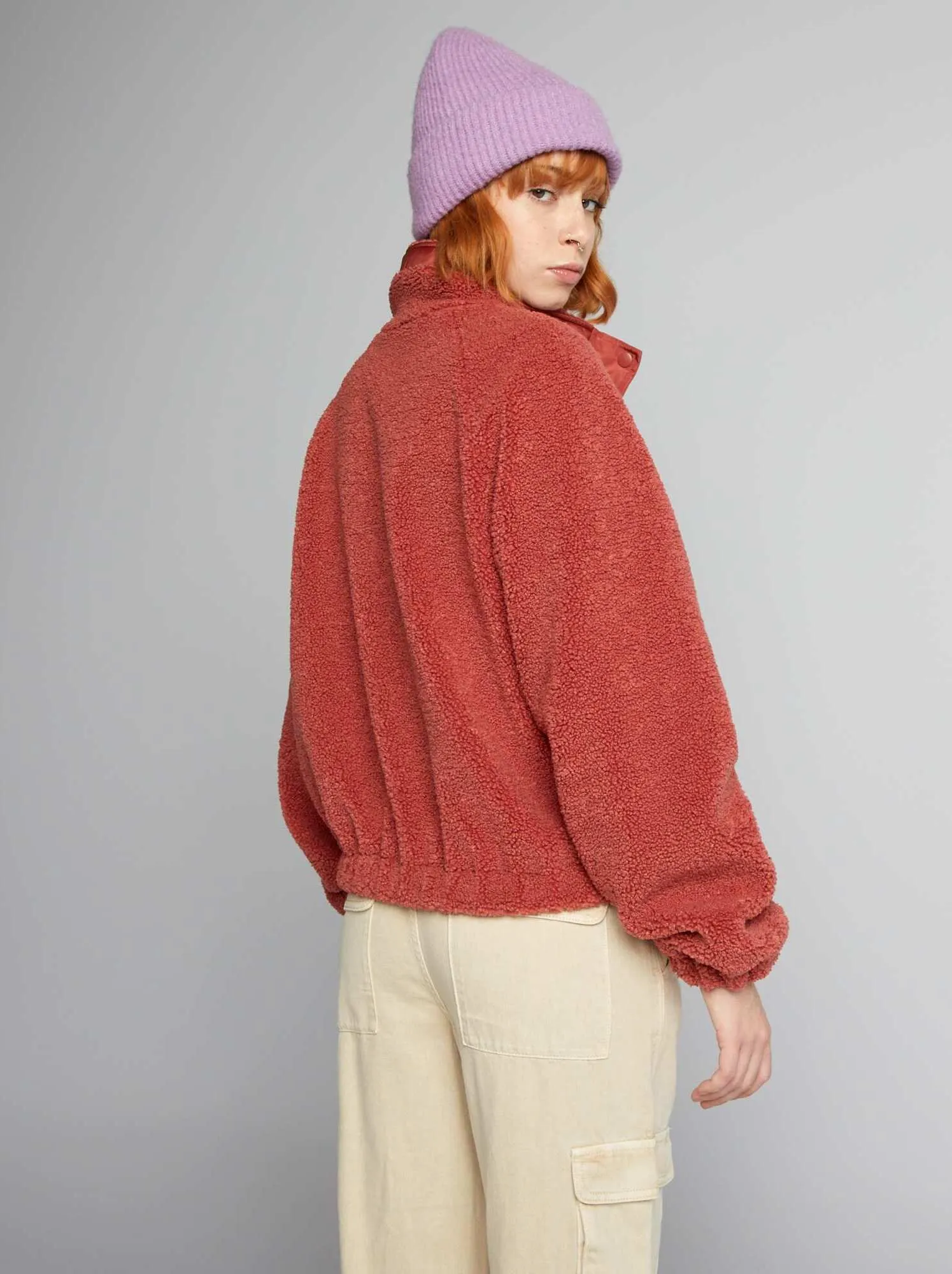 Giacca in sherpa a maniche lunghe - ROSSO