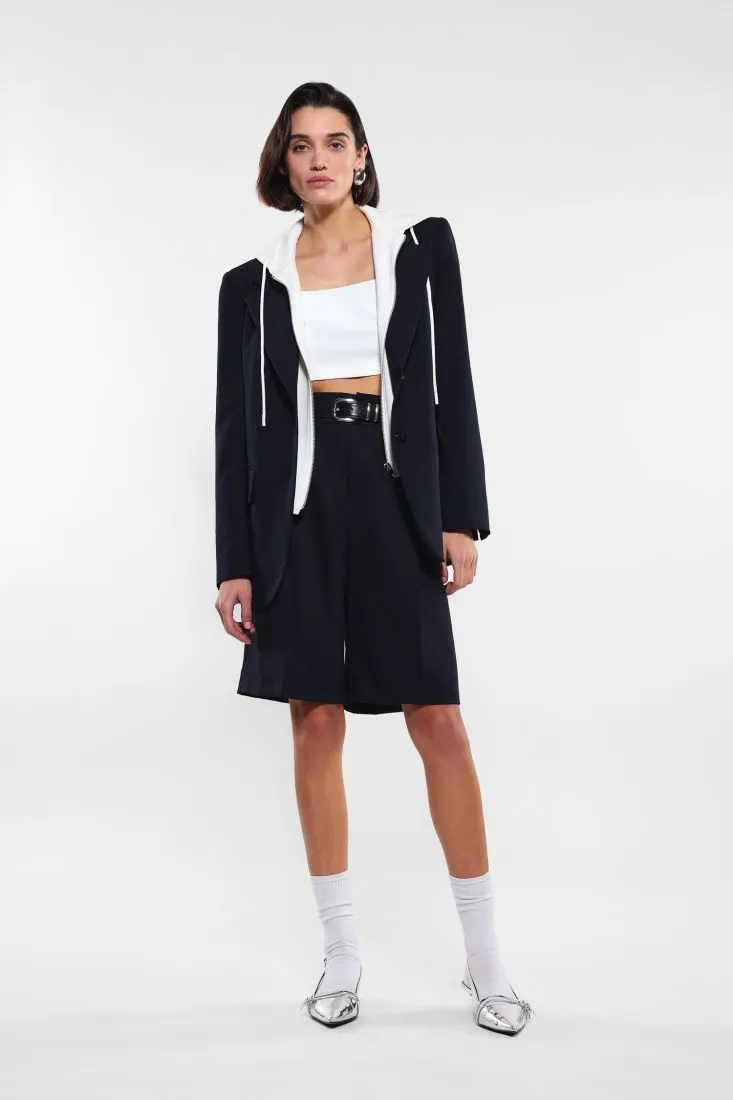 Giacca monopetto con cappuccio, zip e coulisse