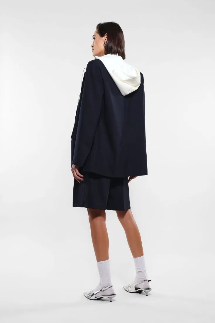 Giacca monopetto con cappuccio, zip e coulisse