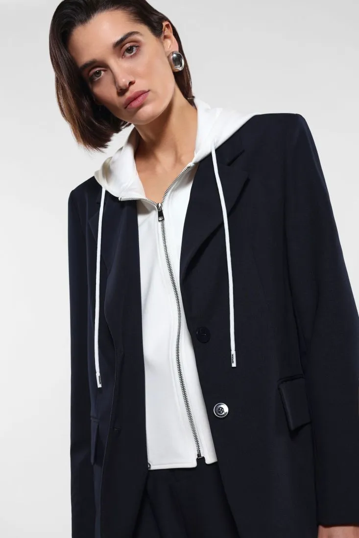 Giacca monopetto con cappuccio, zip e coulisse