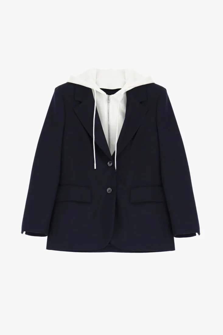 Giacca monopetto con cappuccio, zip e coulisse