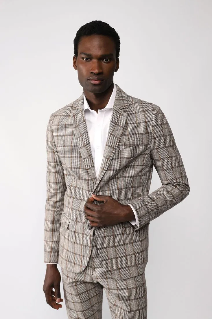 Giacca monopetto fantasia pied-de-poule con revers classici