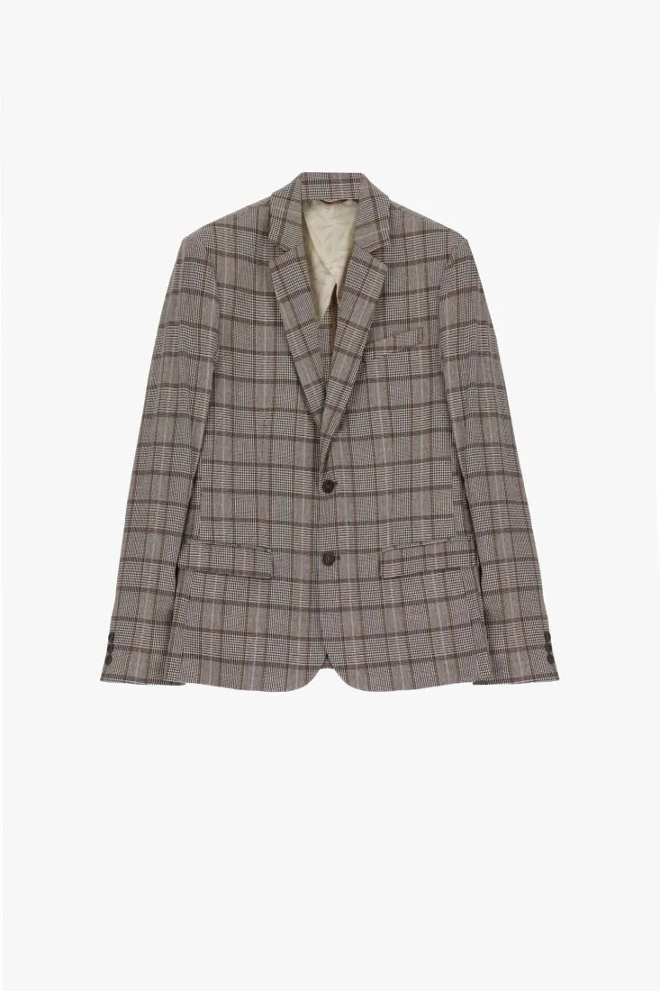 Giacca monopetto fantasia pied-de-poule con revers classici