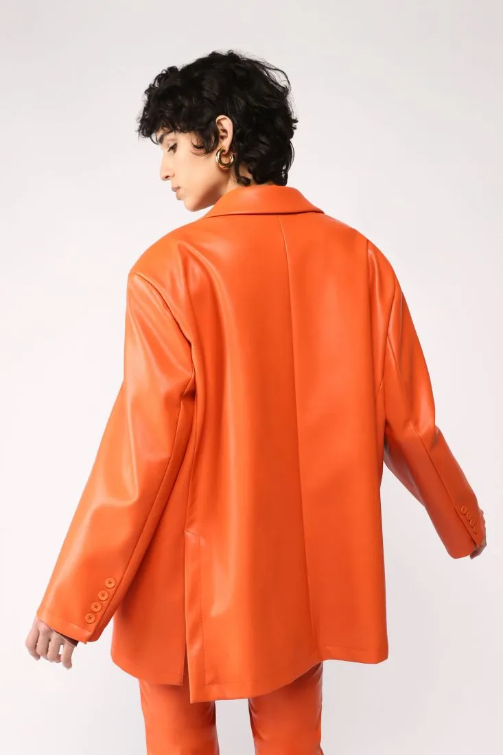 Giacca monopetto in similpelle monocolour con revers classici