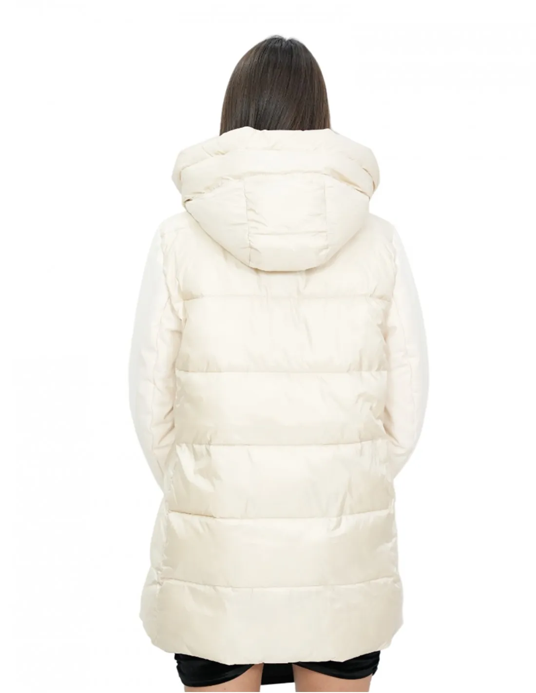 Giacca piumino beige 54 con cappuccio chiusura zip tasche esterne 
