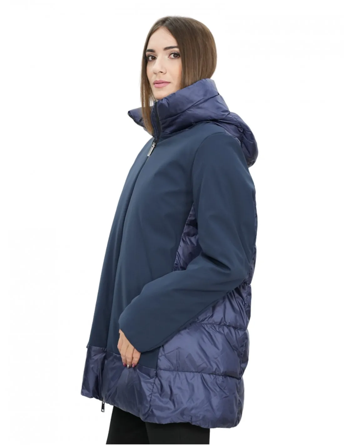 Giacca piumino blu 56 con cappuccio chiusura zip tasche esterne 