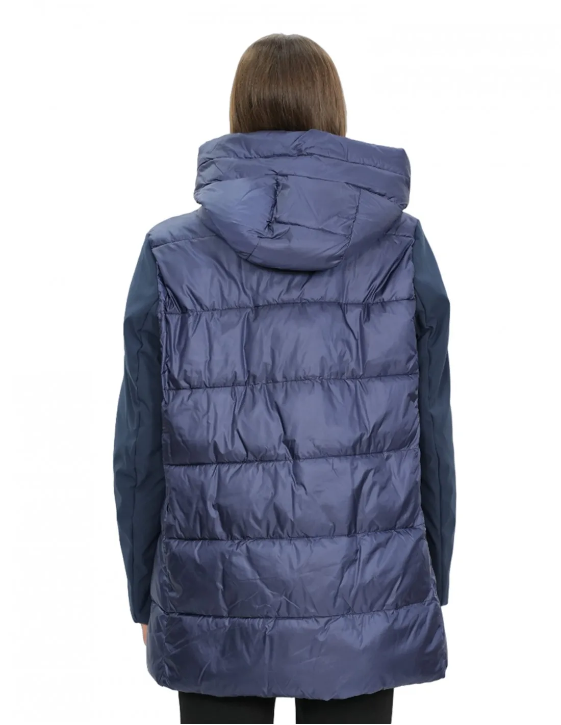Giacca piumino blu 56 con cappuccio chiusura zip tasche esterne 