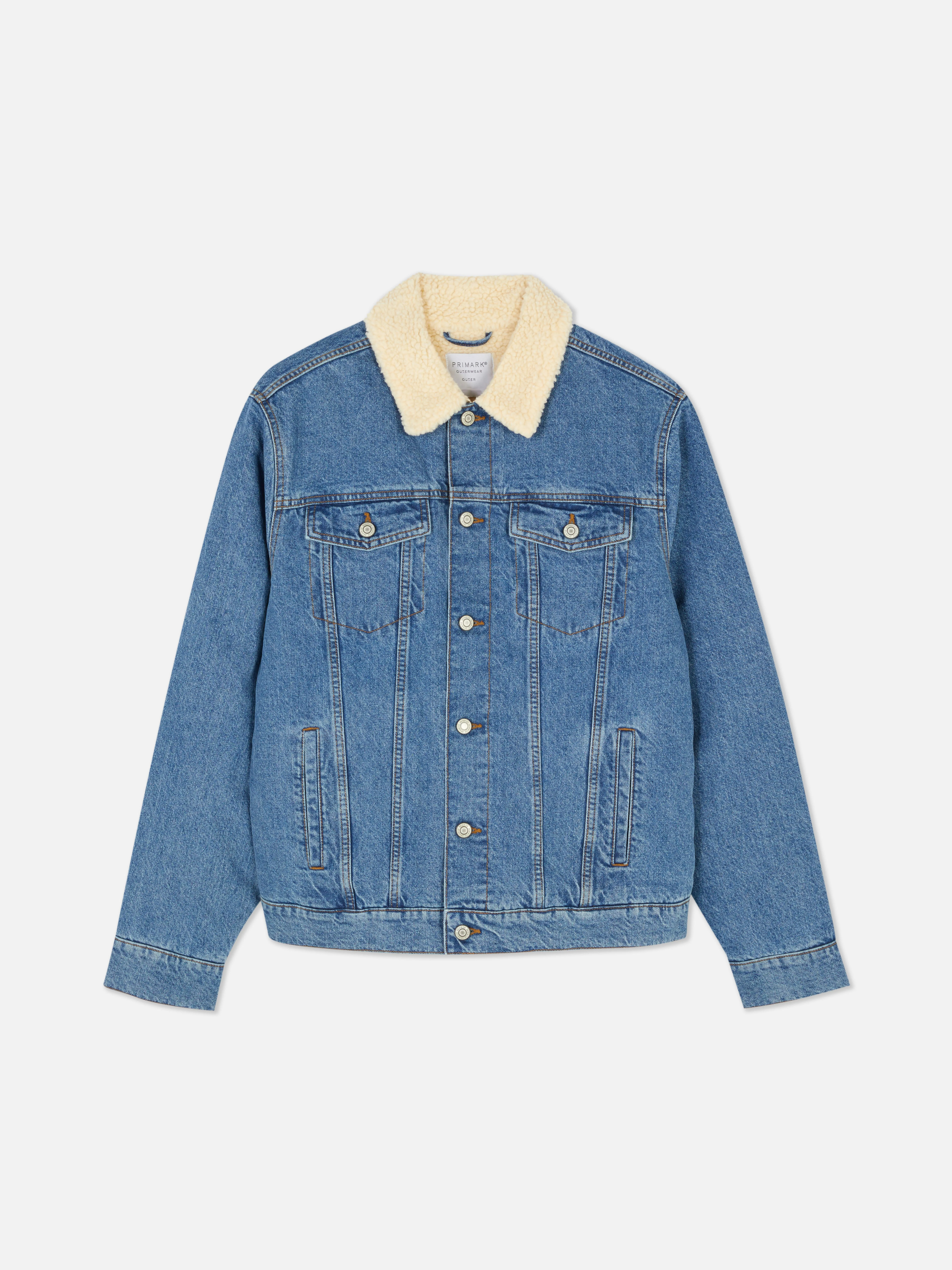 Giacca trucker in denim con colletto in sherpa