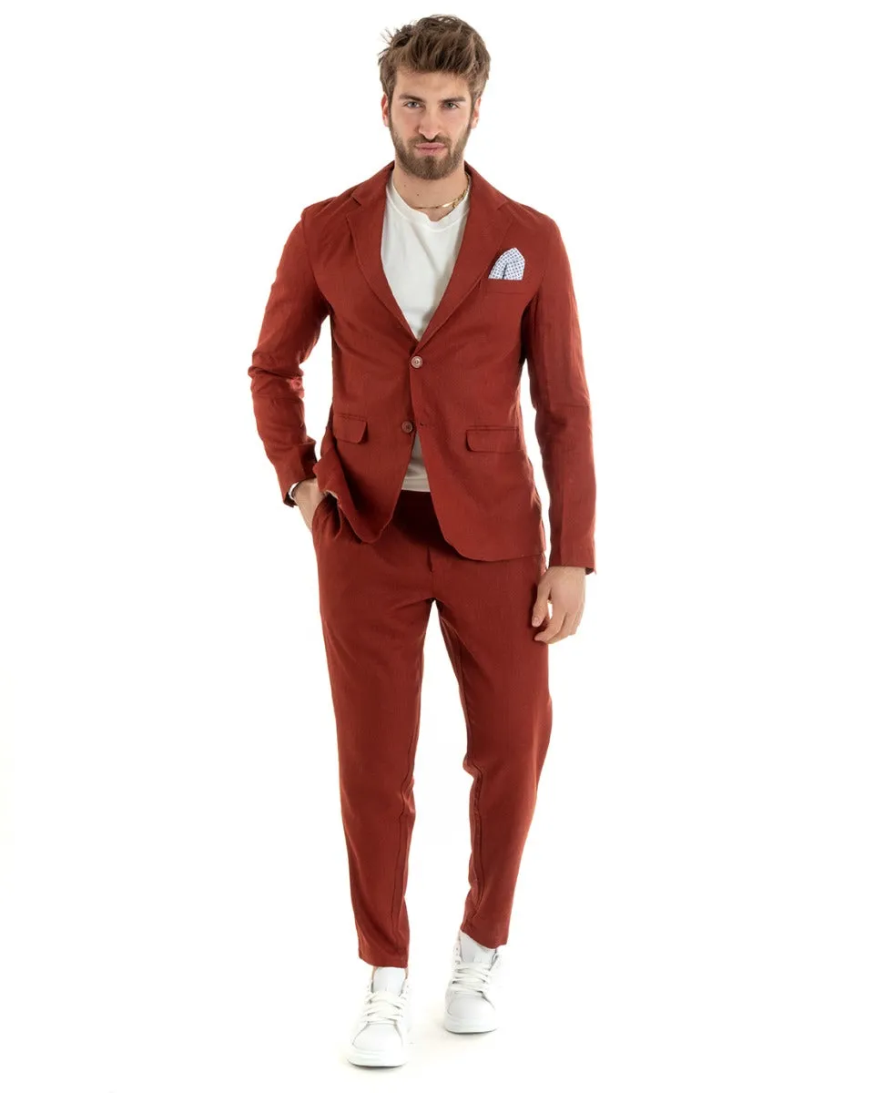 Giacca Uomo Monopetto Lino Tinta Unita Mattone Sartoriale Cerimonia Elegante Casual GIOSAL-G3059A