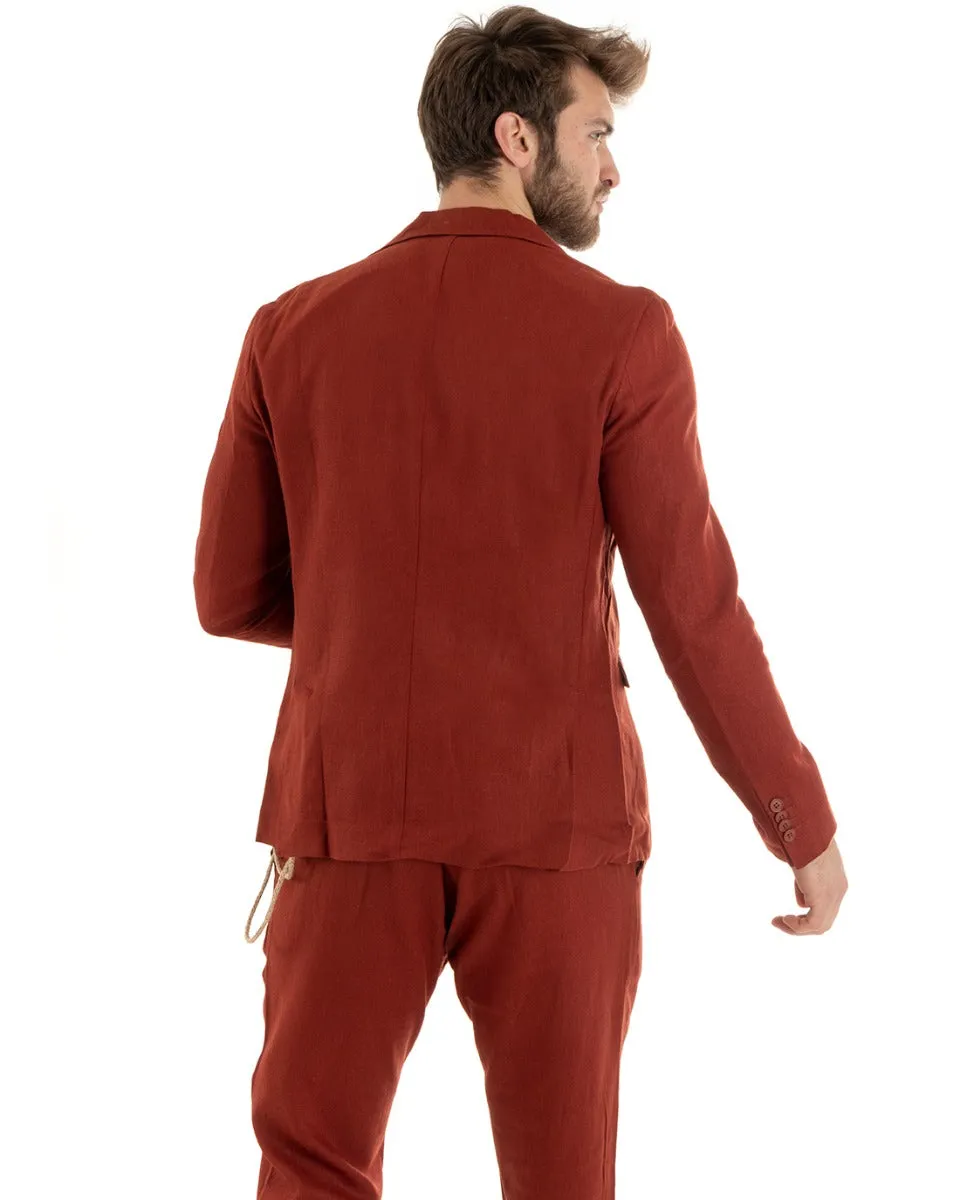 Giacca Uomo Monopetto Lino Tinta Unita Mattone Sartoriale Cerimonia Elegante Casual GIOSAL-G3059A