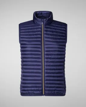 Gilet leggero blu modello Iris  in tessuto effetto raso con colletto in piedi