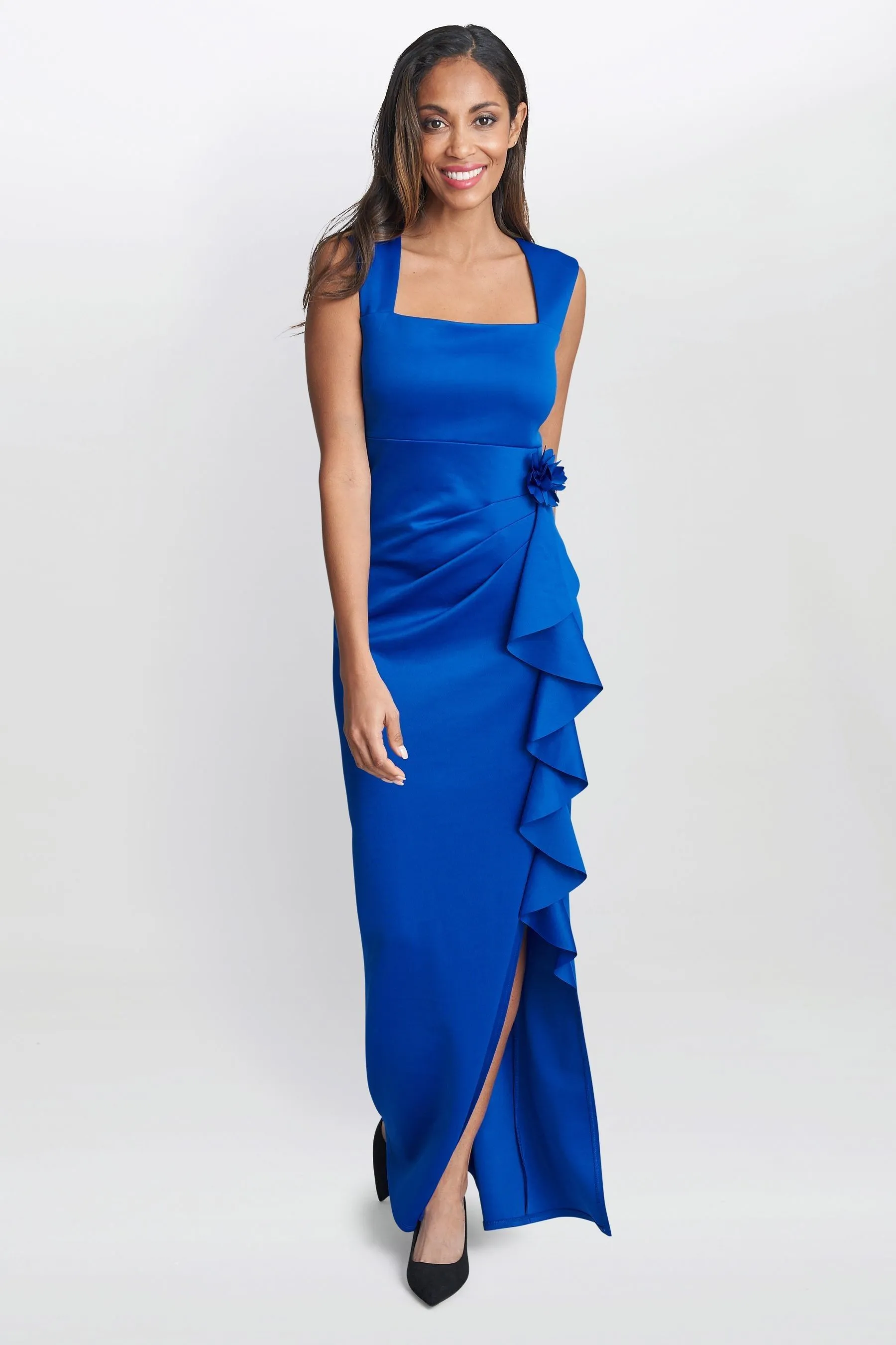 Gina Bacconi - Patsy - Abito maxi con scollo quadrato e fiori 3D