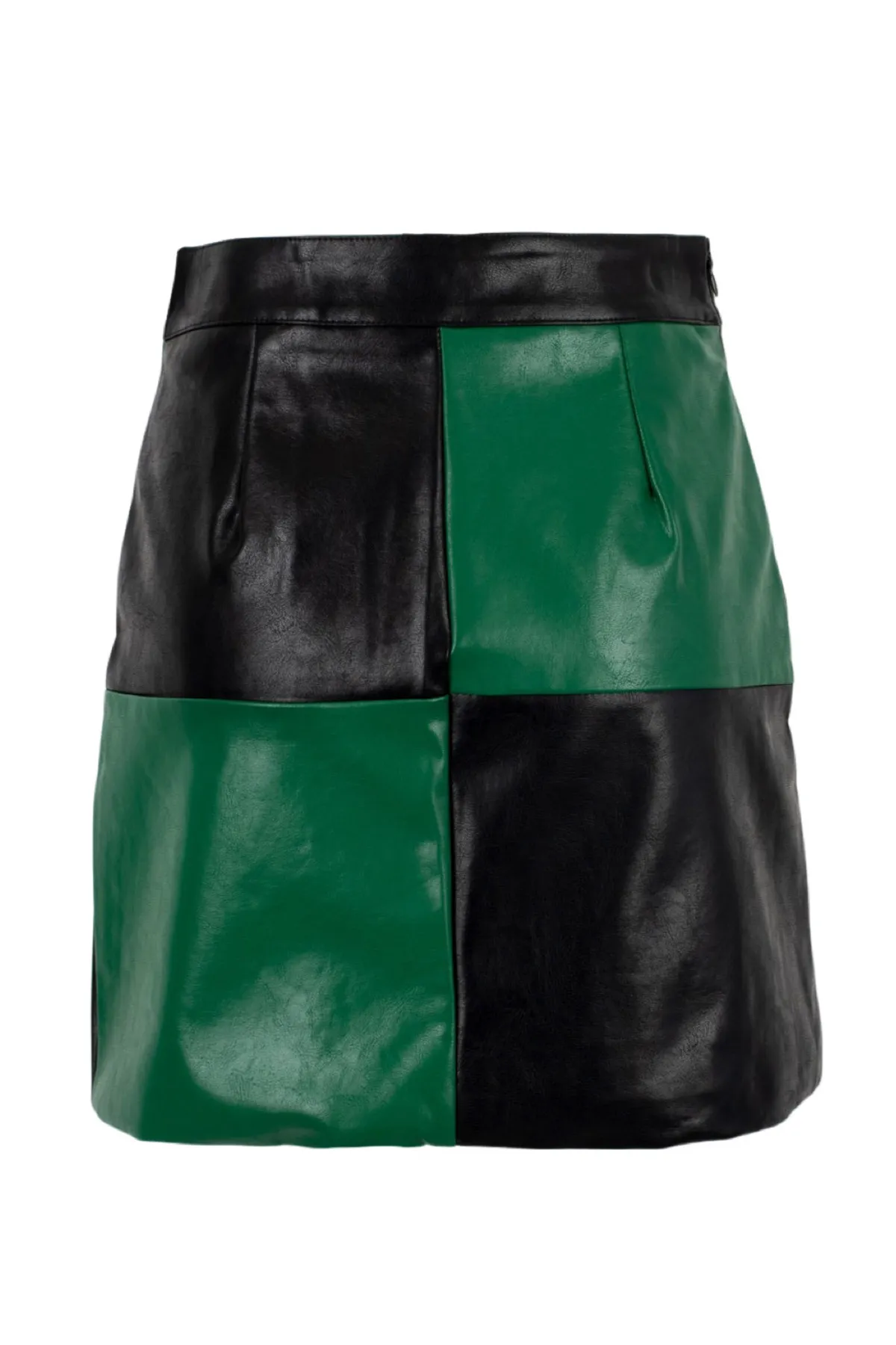 Gonna donna in ecopelle vita alta motivo quadri bicolore zip a lato scomparsa