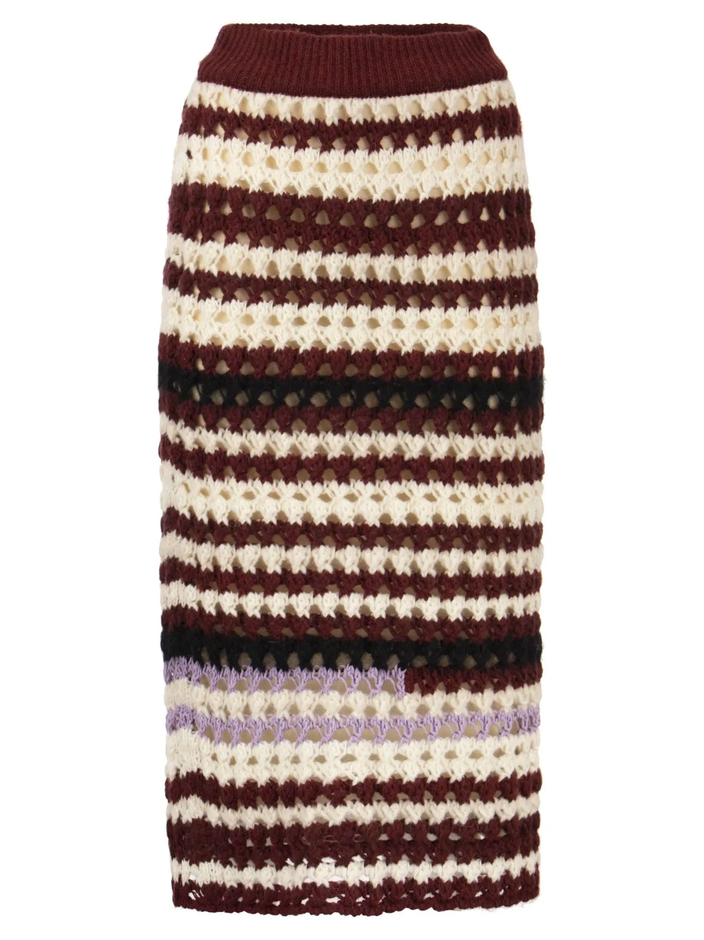 Gonna in crochet di misto lana a righe
