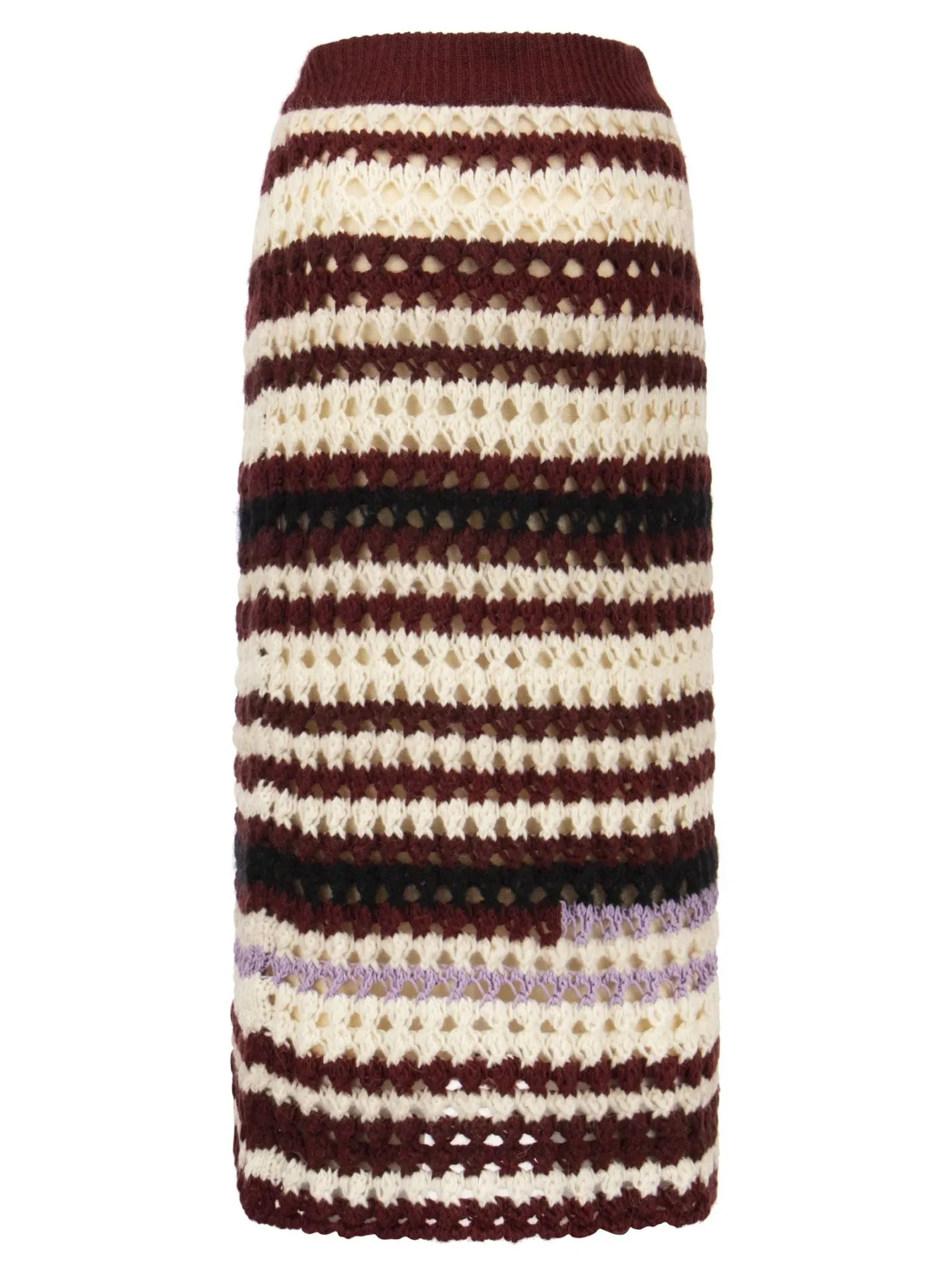 Gonna in crochet di misto lana a righe