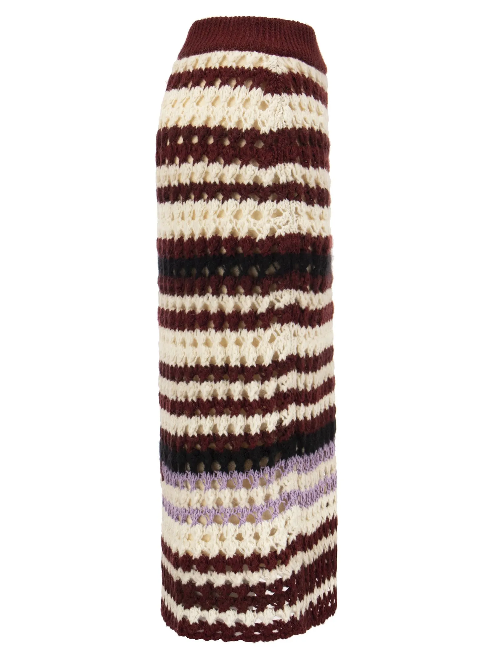 Gonna in crochet di misto lana a righe