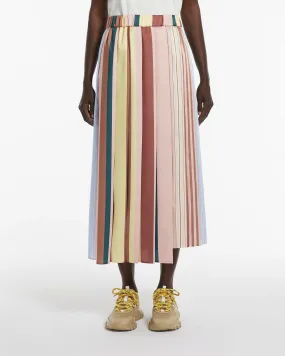 Gonna midi plissettata in satin a righe multicolore color pastello