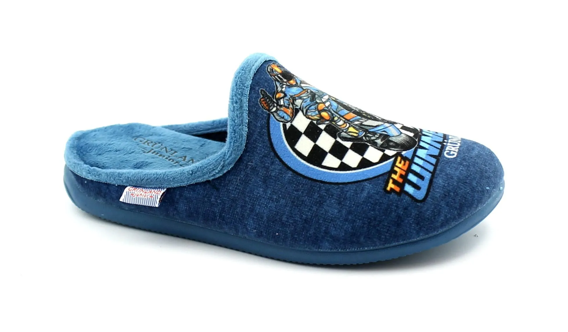 GRUNLAND MILK CI2402 jeans ciabatta pantofole bambino ragazzo tessuto fantasia moto