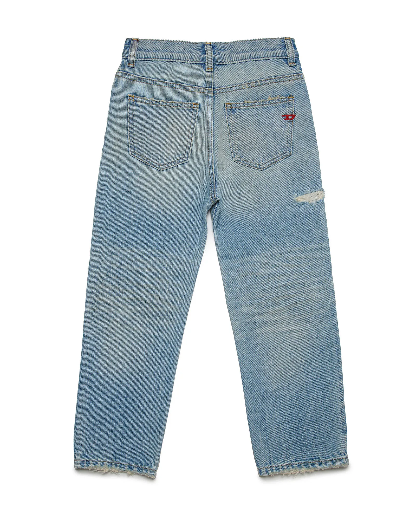 Jeans boyfriend lavaggio chiaro stone washed in cotone con rotture e sabbiature 10-16 anni
