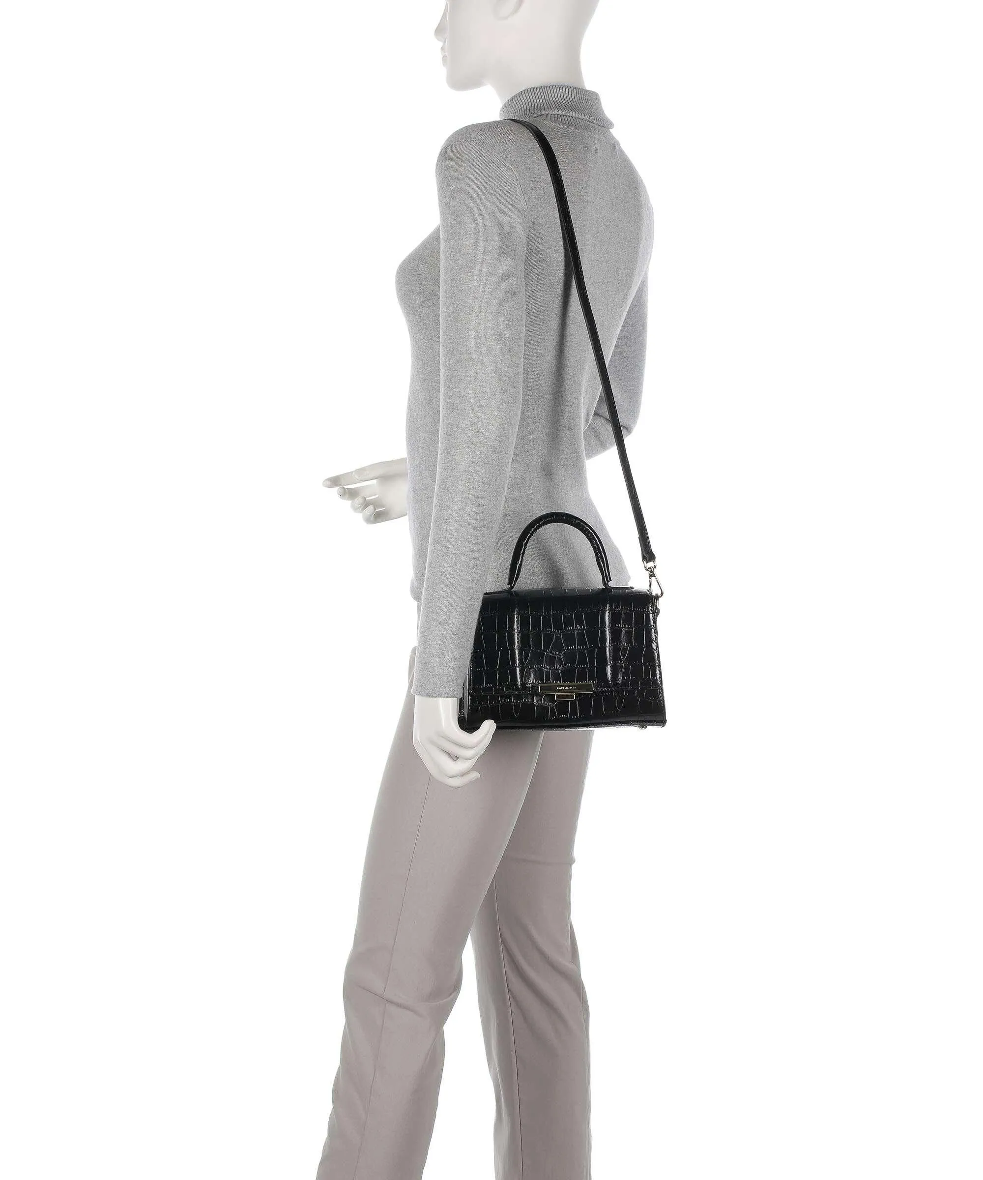  Lancaster Exotic Trinity Borsa a mano pelle di vacchetta goffrata nero  