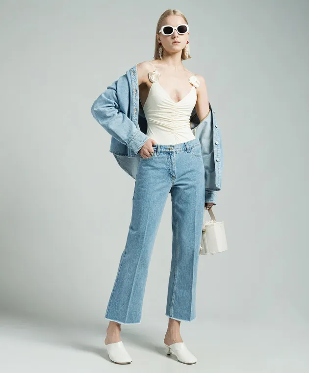 Magda Butrym Jeans blu a zampa con patch logo DENIM01PANTS112524