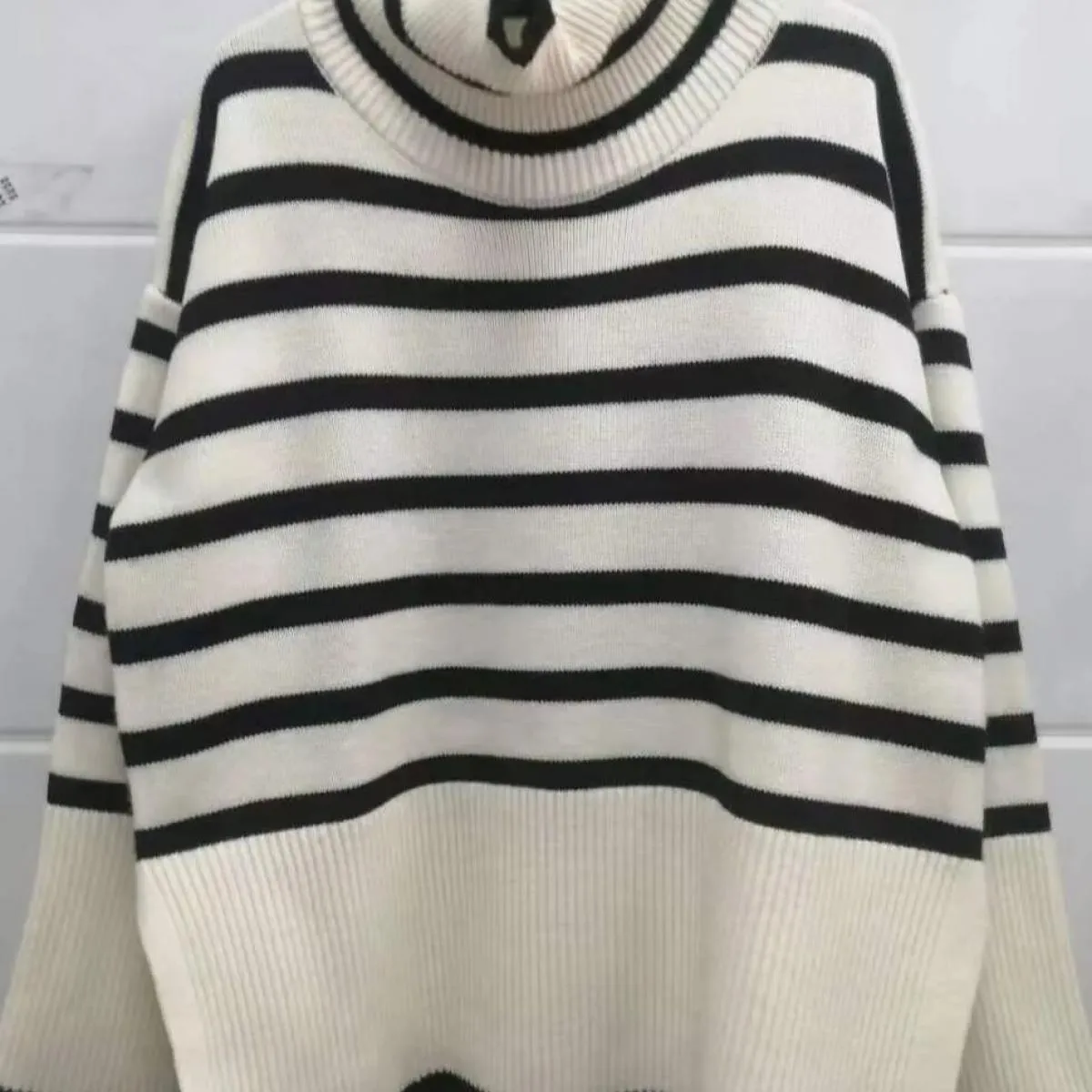 Maglione dolcevita a righe 2023 nuova primavera autunno maglione lavorato a maglia allentato maglione da donna maglione di lana