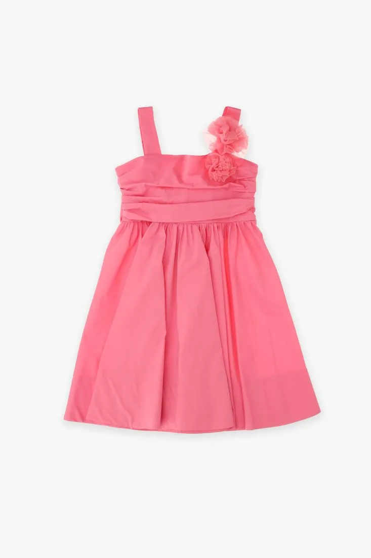 Mini abito smanicato bambina in puro cotone con drappeggi
