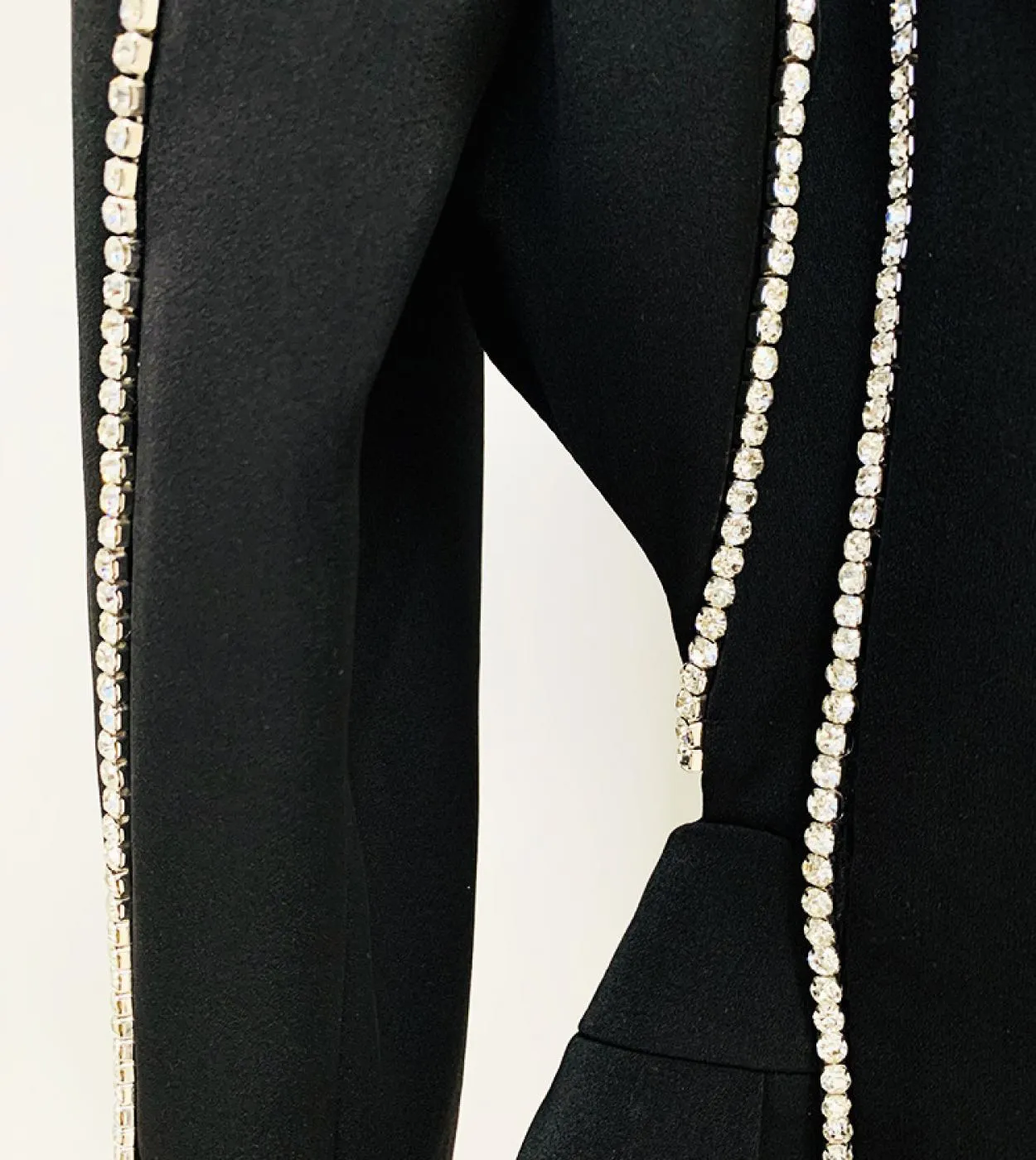 Moda Scava Fuori Tailleur pantalone Diamanti Catena Blazer Suit Donna Matrimonio Pantaloni svasati neri Due pezzi Giacca con per