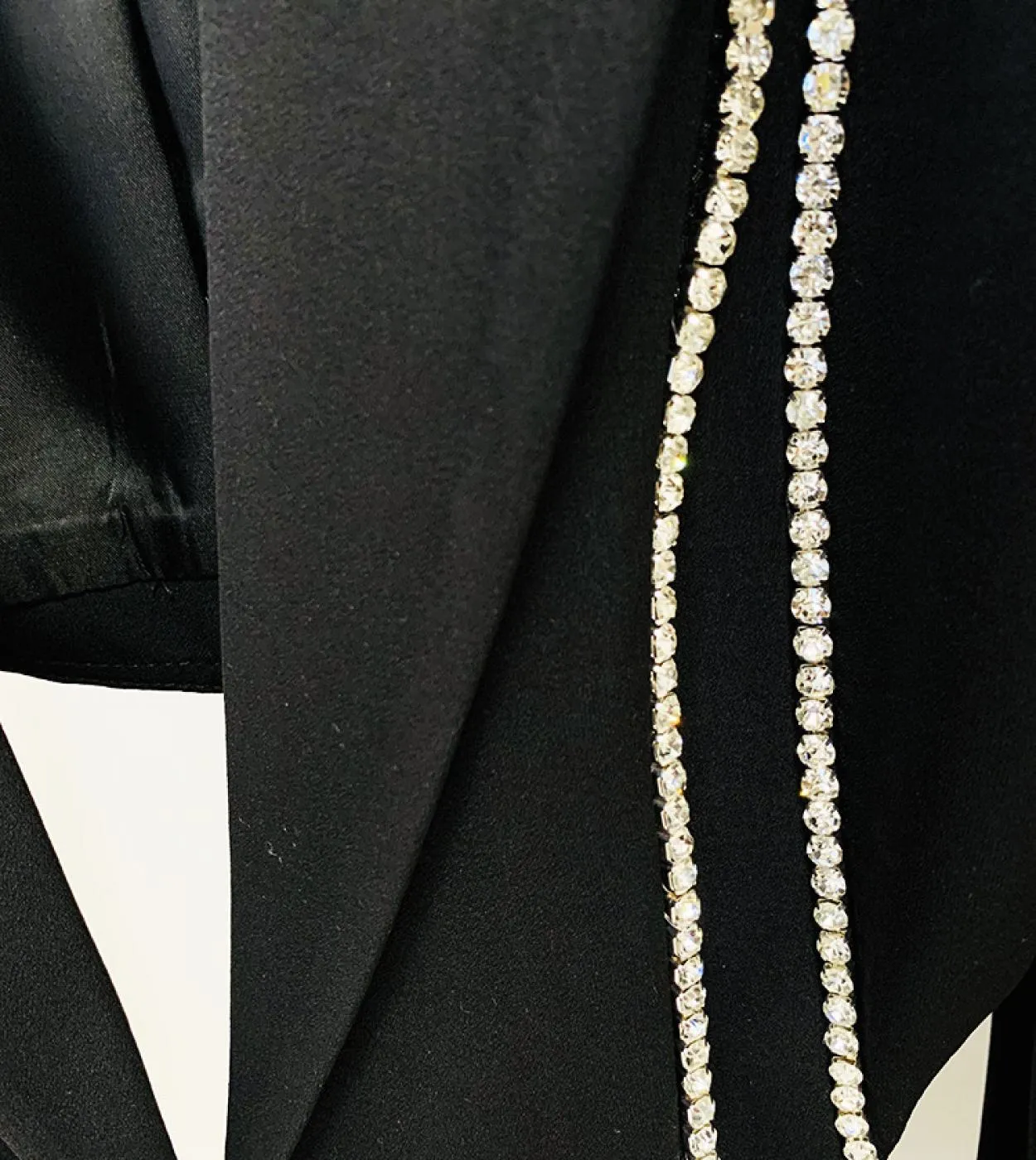Moda Scava Fuori Tailleur pantalone Diamanti Catena Blazer Suit Donna Matrimonio Pantaloni svasati neri Due pezzi Giacca con per