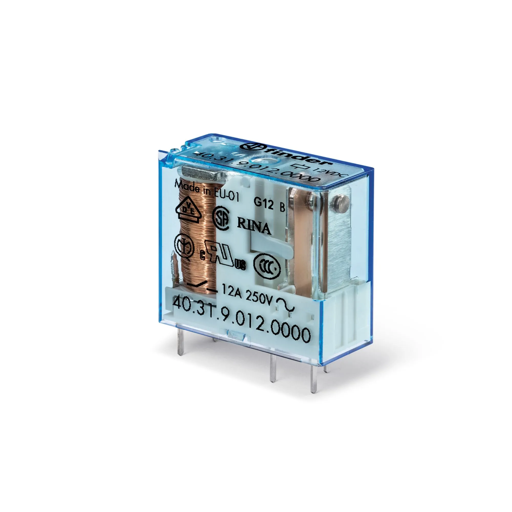 Modulo relè di potenza Finder, SPDT, bobina 12V cc, Montaggio su circuito stampato