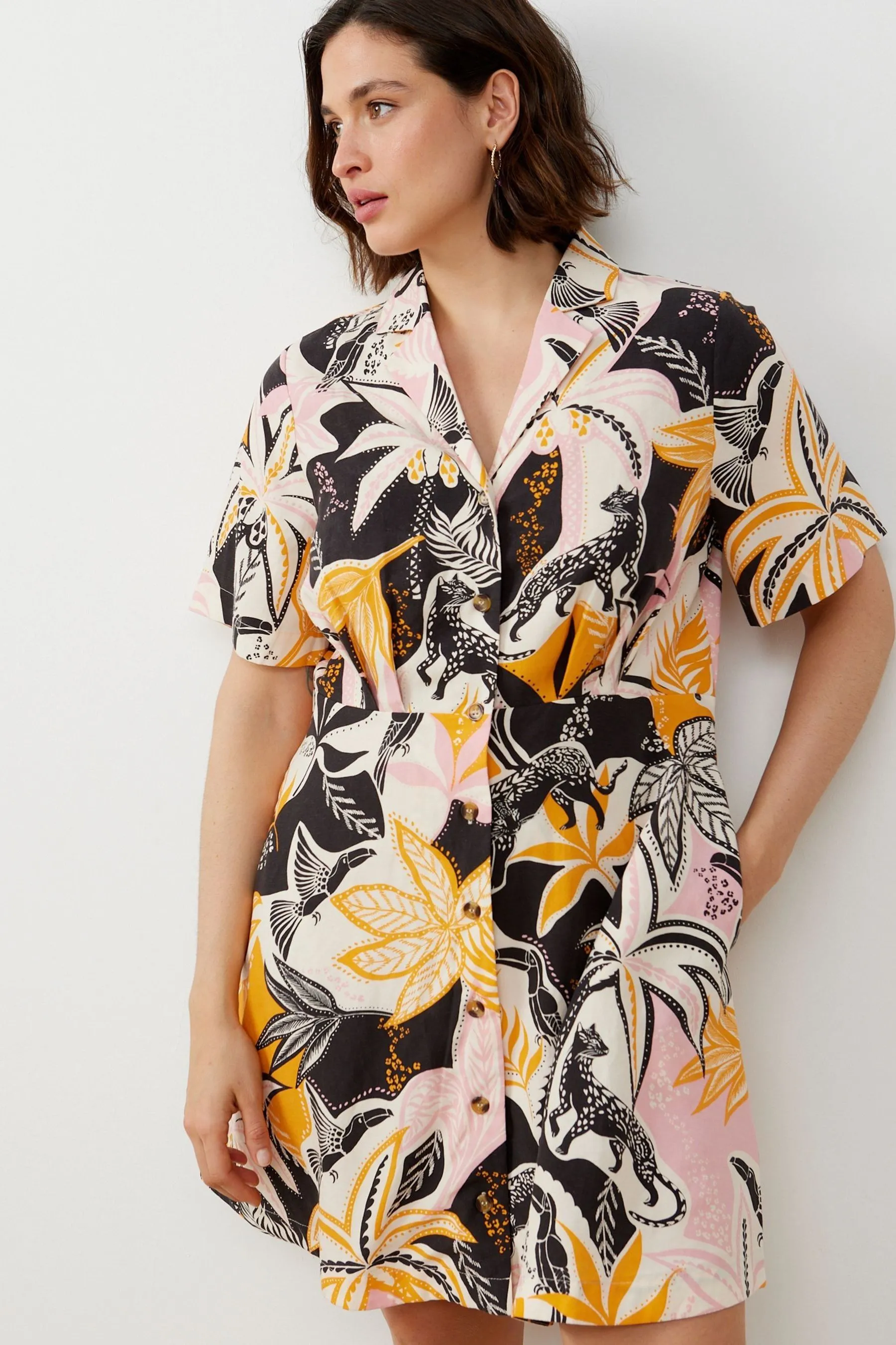 Oliver Bonas - Abito chemisier corto con Stampa tropicale