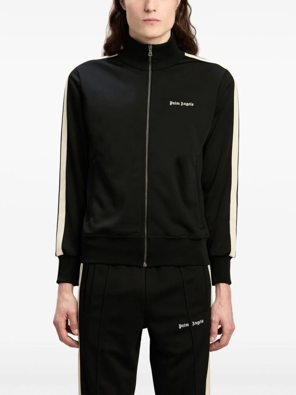 Palm Angels-Giacca con zip con logo ricamato