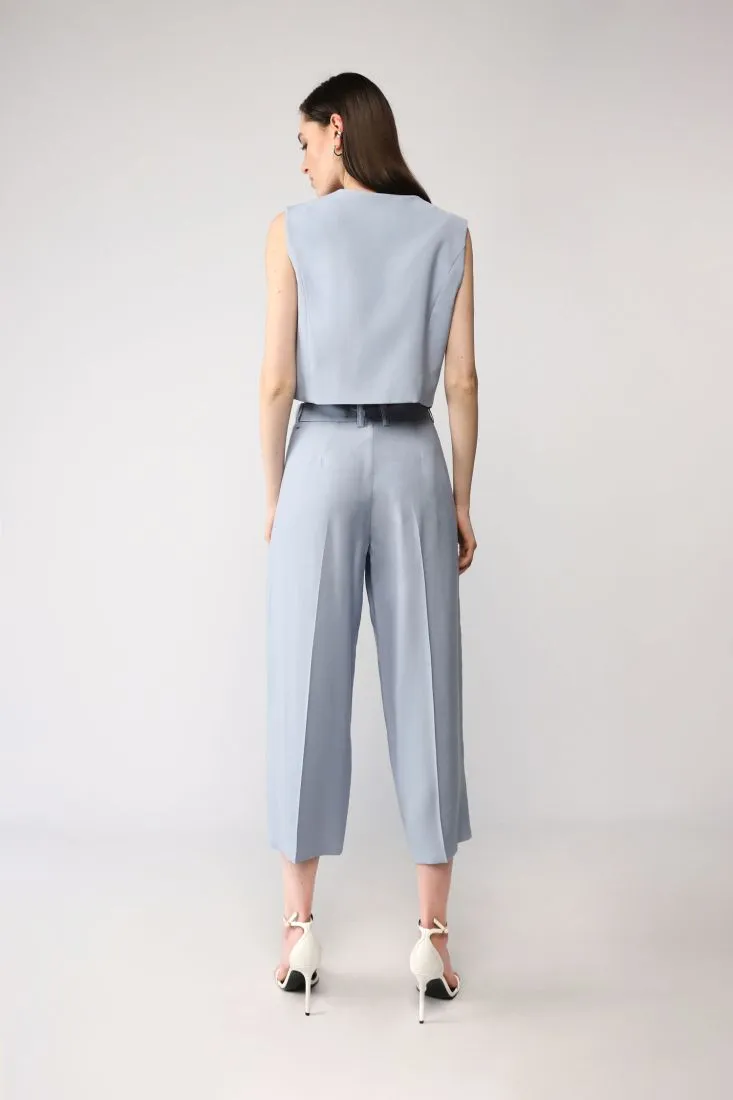 Pantaloni a palazzo cropped monocolour con vita alta e pinces