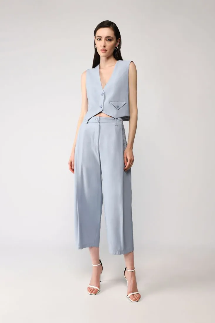 Pantaloni a palazzo cropped monocolour con vita alta e pinces