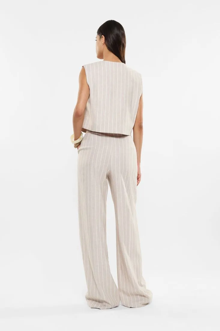 Pantaloni a palazzo fantasia gessata con piega stirata