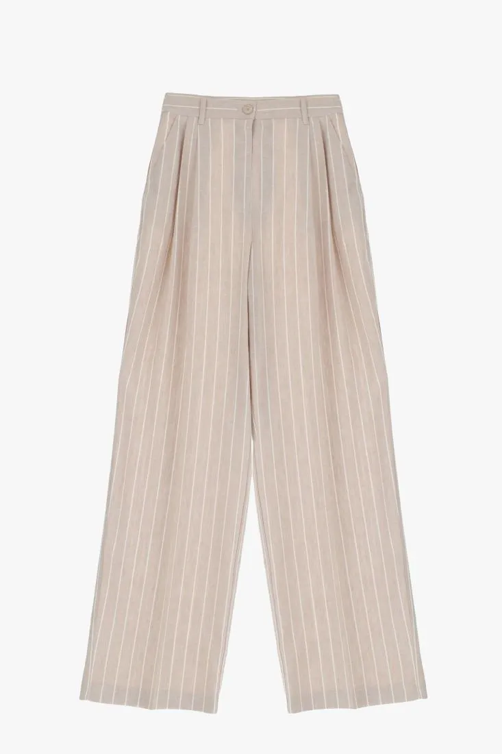 Pantaloni a palazzo fantasia gessata con piega stirata
