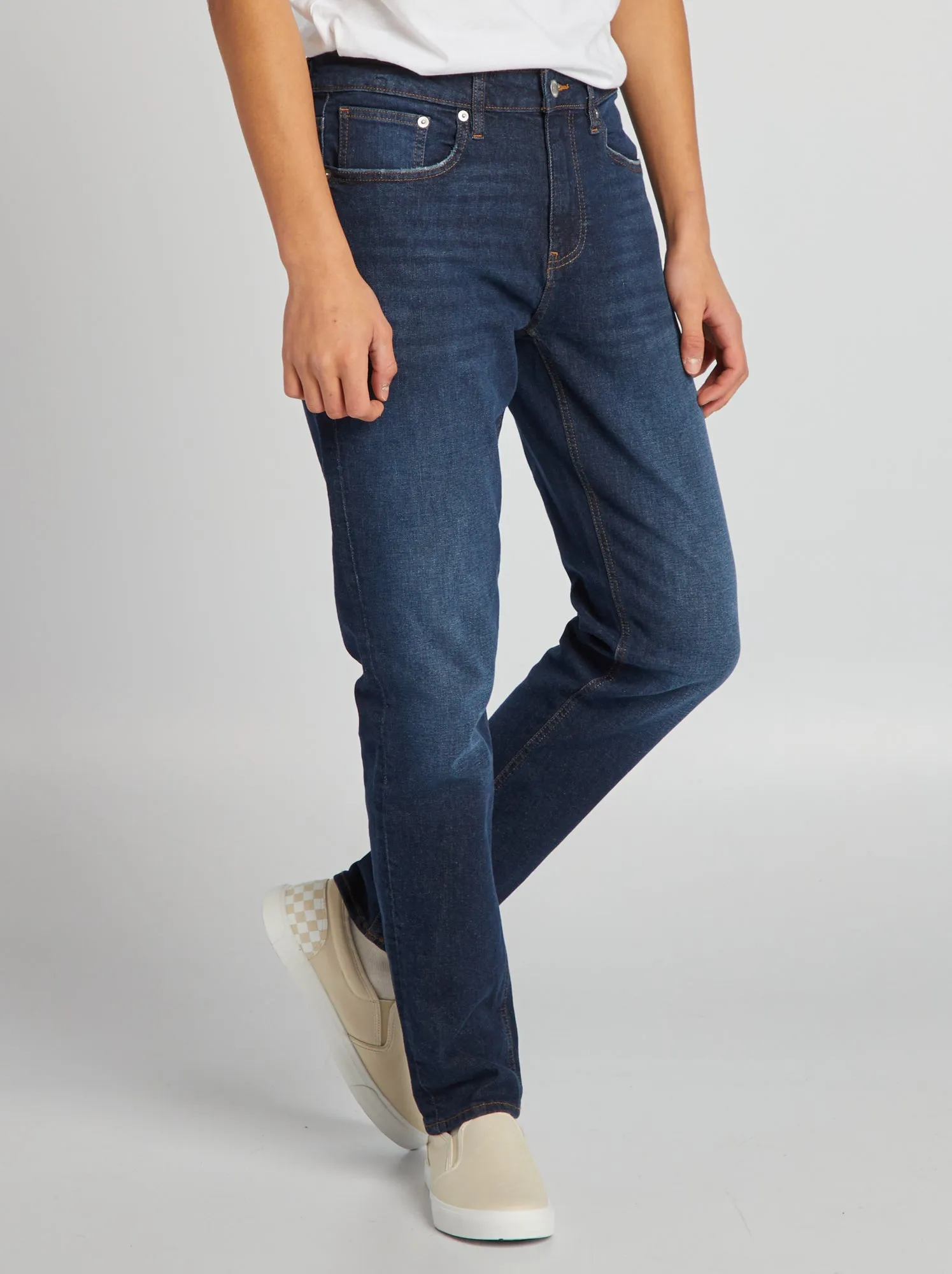 Pantaloni denim slim con 5 tasche - BLU