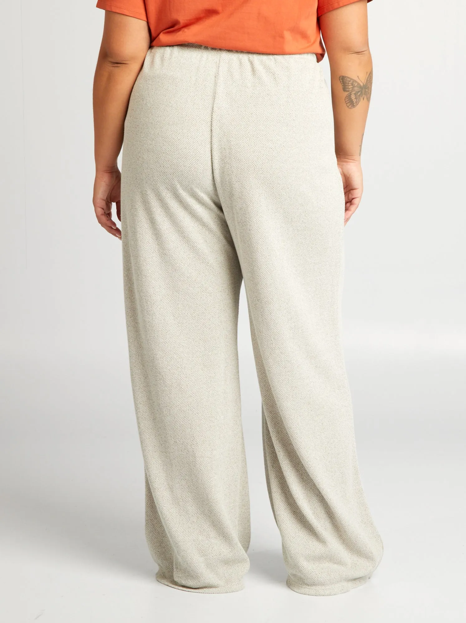 Pantaloni larghi con vita elasticizzata - BEIGE