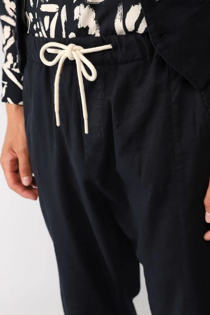 Pantaloni straight cropped monocolour con vita elasticizzata