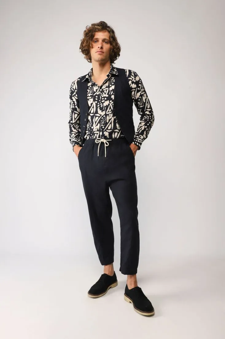 Pantaloni straight cropped monocolour con vita elasticizzata