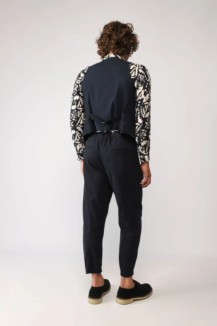 Pantaloni straight cropped monocolour con vita elasticizzata