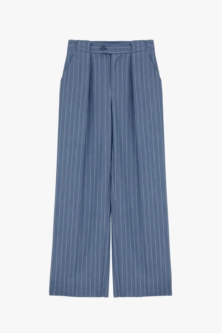 Pantaloni straight fantasia gessata con pinces