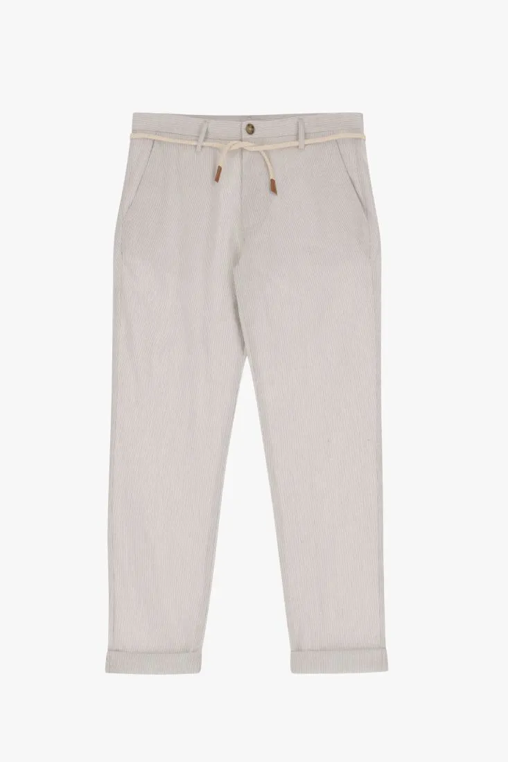 Pantaloni straight monocolour con cordino e orli risvoltati